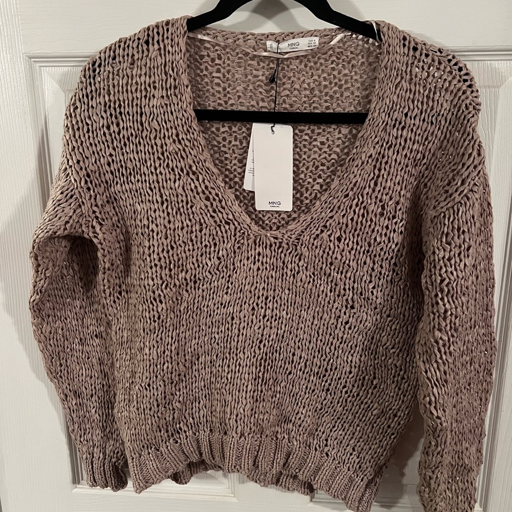 Mango Brown V-Neck Chunky Knit Sweater